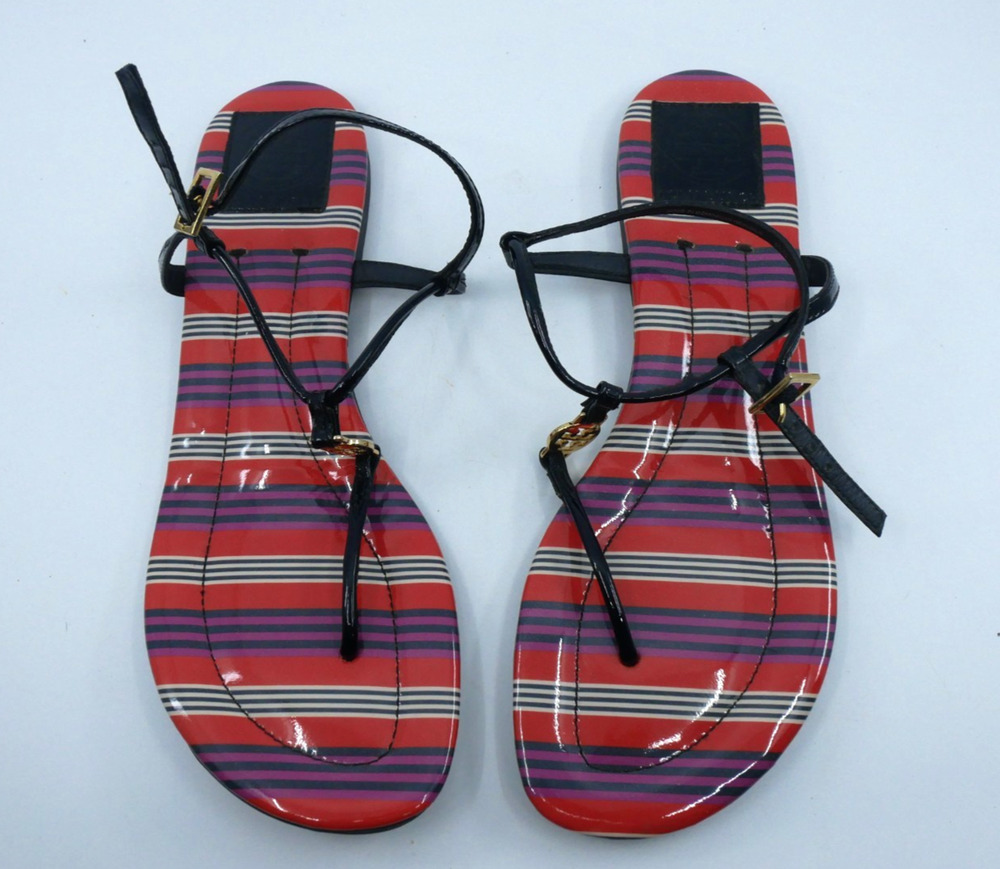 Tory Burch Emmy Sandals Adjustable Strap Women's Blue Striped Size US 9.5M